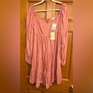 Beyond Words Tiered Cottage Core Dusty Rose Midi Dress